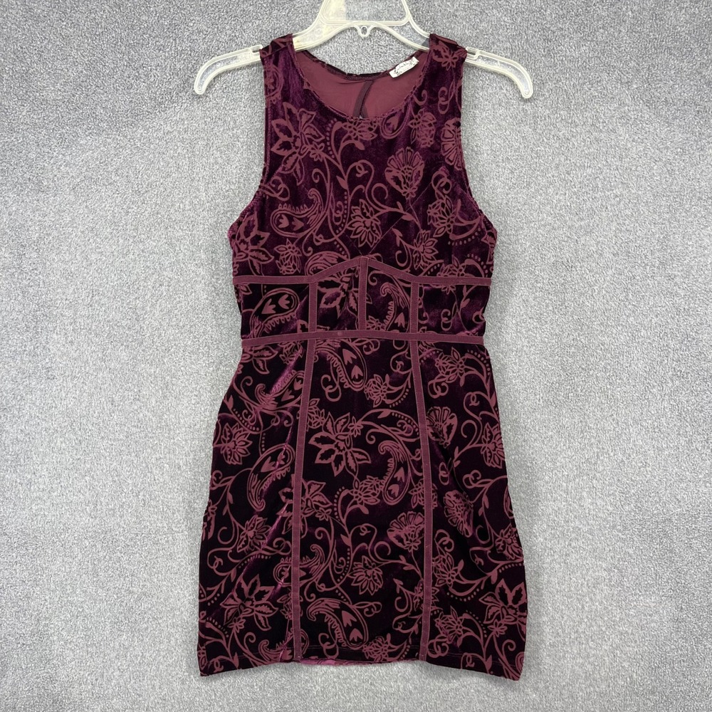 Free People Mini Dress Womens Medium Purple Burnout Velvet Floral Gothic Party